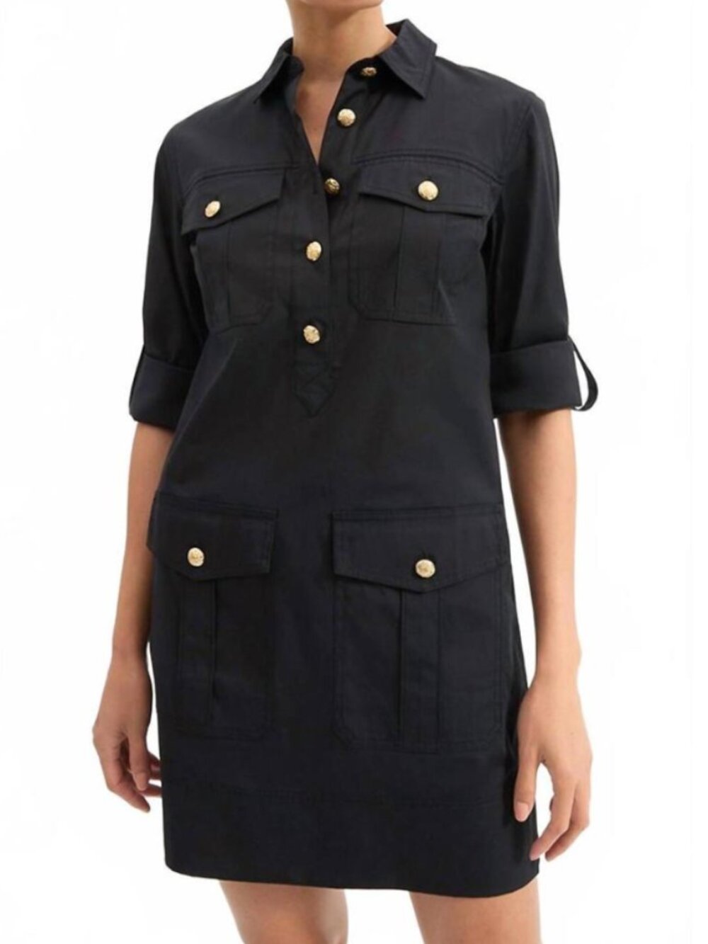 NEW VERONICA BEARD Saude Mini Dress in Black Size 6 Long Sleeve Pockets NWT